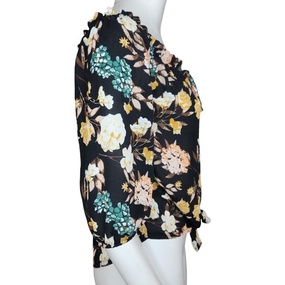 Rue 21 Women's Large Blouse Off-The Shoulder Keyhole Neckline 3/4 Sleeves Floral - Picture 6 of 13